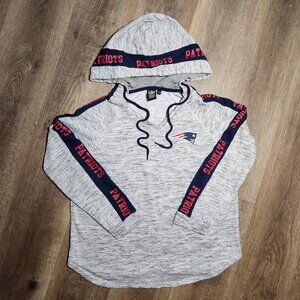 🏈💍New England Patriots Gray Heather V-Neck Hoodie NFL Tom Brady Fanatics-L